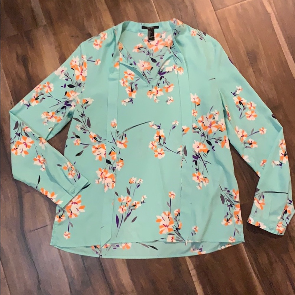 Turquoise & Coral Floral Long sleeve Top